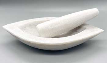 8" White Marble Boat Mortar & Pestle Set