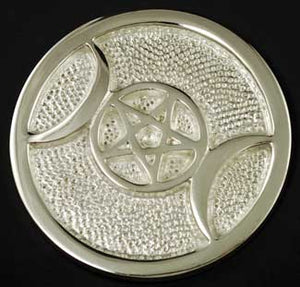 Silver Plated Brass Triple Moon Altar Tile 3 1-2"