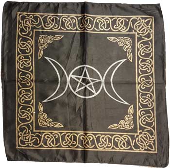Black Triple Moon Pentagram Altar Cloth