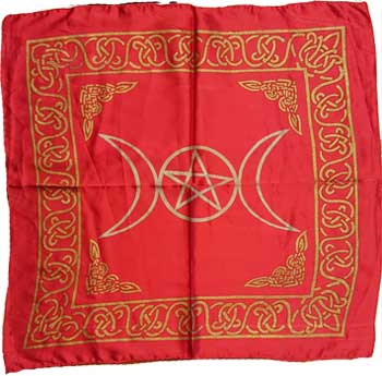 Red Triple Moon Pentagram Altar Cloth