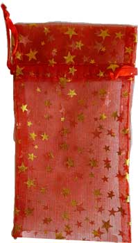 12 Pk 3" X 4" Red Organza Pouch With Gold Stars