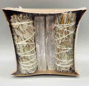 Cleansing Kit 4" White Sage, Selenite Stick & Blue Sage