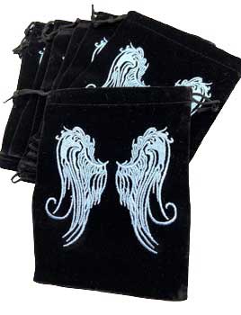 (set Of 10) 5"x 7" Angel Wings Black Velveteen Bag