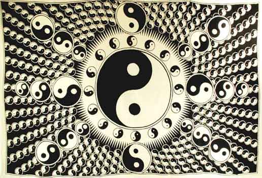 White And Black Yin Yang Tapestry 72" X 108"