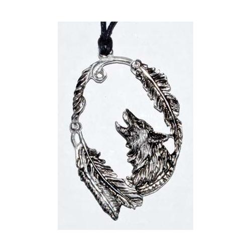 Wolf With Feathers Amulet 3 1-4"