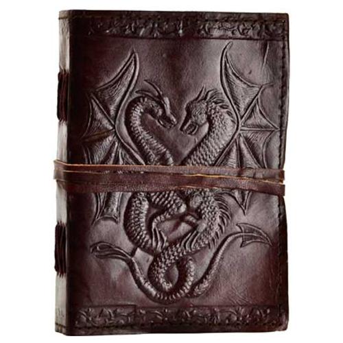 Double Dragon Leather Blank Book W- Cord