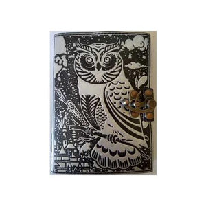 Black- Silver Owl Leather Blank Book W- Latch