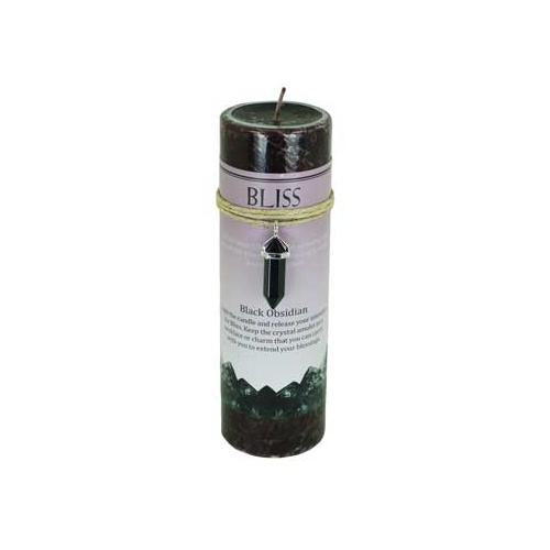 Bliss Pillar Candle With Black Obsidian Pendant