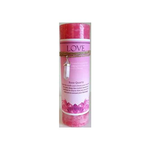 Love Pillar Candle With Rose Quartz Pendant