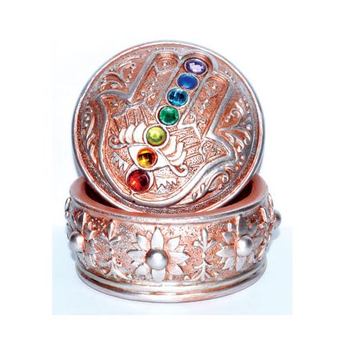 3" Hamsa W Chakra Stones Box