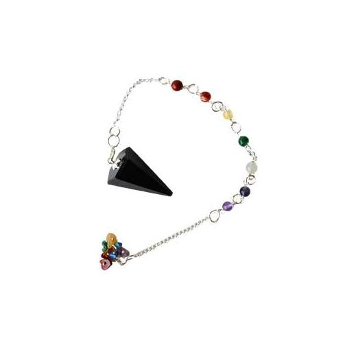 Tourmaline, Black 7 Chakra 6 Sided Pendulum