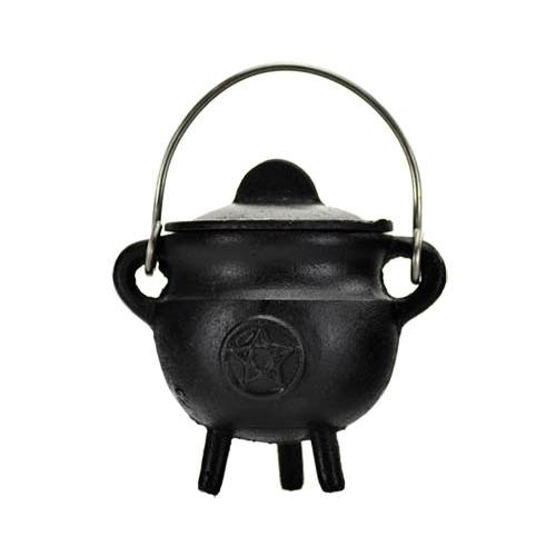 Pentagram Cast Iron Cauldron W- Lid 2 3-4"