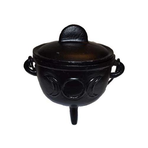 5" Cast Iron Cauldron W- Lid Triple Moon