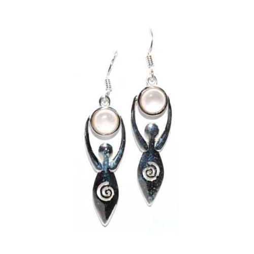 Goddess With Rose Quartz Moon Earrings