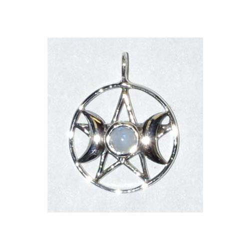 Triple Goddess Pentagram Moonstone Sterling 11-16"