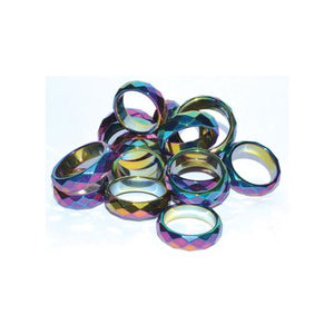 Rainbow Magnetic Hematite Faceted Rings (50-bag)