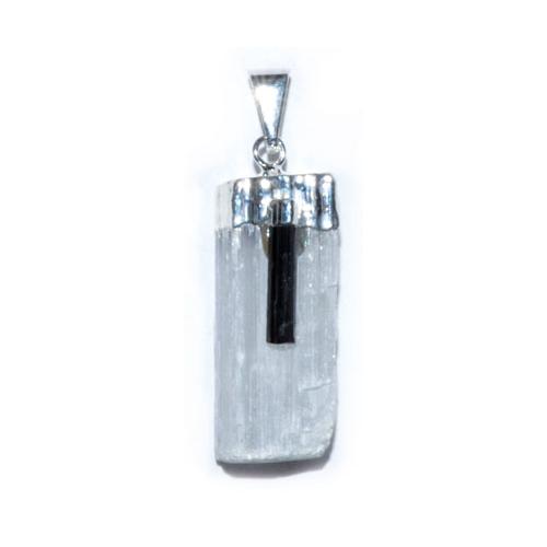 Selenite W- Tourmaline Pendant
