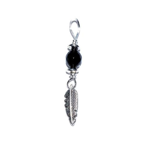 Feather Pendant With Black Onyx Bead