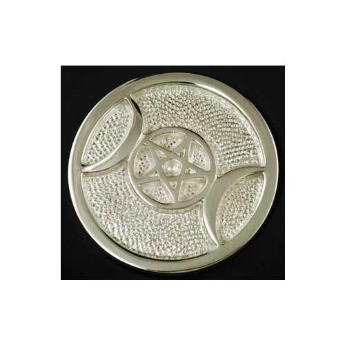 Silver Plated Brass Triple Moon Altar Tile 3 1-2"