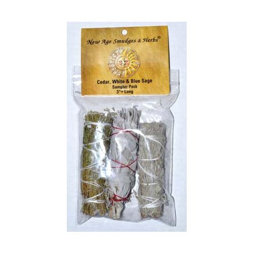 Cedar, White & Blue Sage Smudge Stick 3-pack 4"