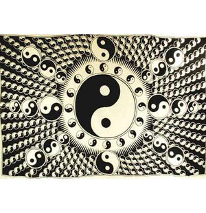 White And Black Yin Yang Tapestry 72" X 108"